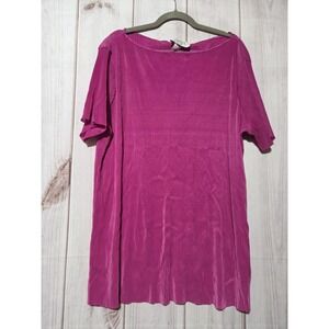 Cervelle Shirt Womens 1X Pink Pleated Tunic Top Short Sleeve Blouse Made USA‎